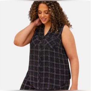 🖤NEW! TORRID Madison Georgette Button-Up Black Plaid Collared Tank Blouse